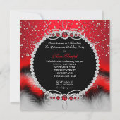 Quinceanera 15th Feather Red Pearl Glamor Heels Kaart (Achterkant)