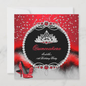 Quinceanera 15th Feather Red Pearl Glamor Heels Kaart (Voorkant)