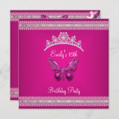 Quinceanera 15th Fushia Pink Tiara Butterfly Kaart (Voorkant / Achterkant)
