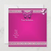 Quinceanera 15th Fushia Pink Tiara Butterfly Kaart (Achterkant)