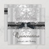 Quinceanera 15th Glitter Tiara Black White Bow Kaart (Voorkant / Achterkant)