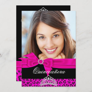 Quinceanera 15th Hot Pink Black Leopard Foto Kaart