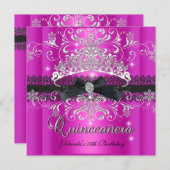 Quinceanera 15th Hot Pink Glitter Tiara Silver Kaart (Voorkant / Achterkant)