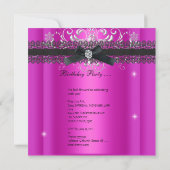 Quinceanera 15th Hot Pink Glitter Tiara Silver Kaart (Achterkant)