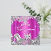 Quinceanera 15th Hot Pink Silver Mask Tiara Kaart (Staand voorkant)