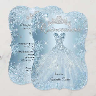 Quinceanera 15th Icy Blue Winter wonderland Dress Kaart