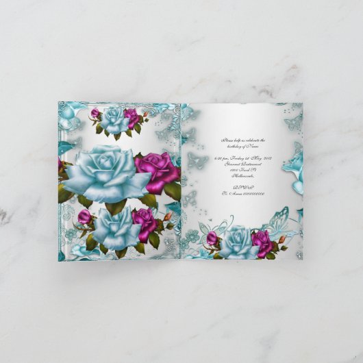 Quinceanera 15th Invite Blauwgroen Blue White Roze (Binnen)