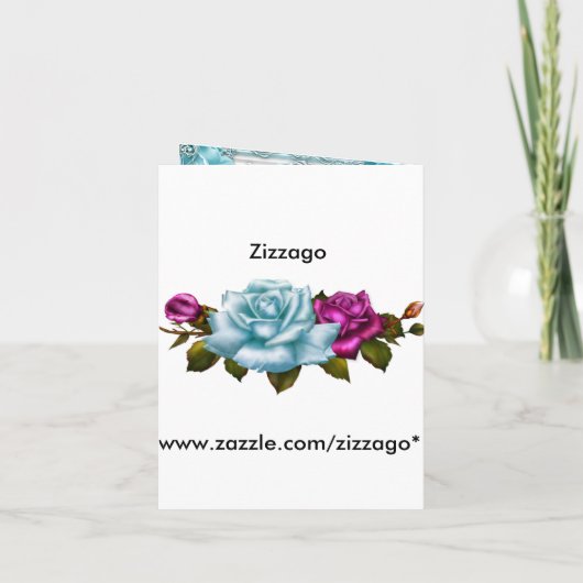 Quinceanera 15th Invite Blauwgroen Blue White Roze (Achterkant)