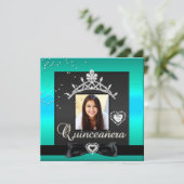 Quinceanera 15th Party Blauwgroen Silver Black Kaart (Staand voorkant)