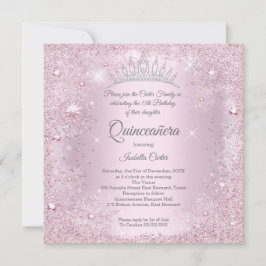 Quinceanera 15th Party Blush Pink Snowflake Winter Kaart