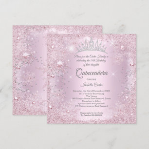 Quinceanera 15th Party Blush Pink Snowflake Winter Kaart