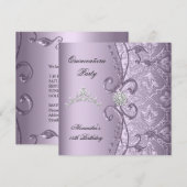 Quinceanera 15th Party Damask Lila Jewel Afbeeldin Kaart (Voorkant / Achterkant)