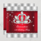 QUINCEANERA 15th Party Dark Red Silver Tiara Kaart (Voorkant / Achterkant)
