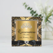 Quinceanera 15th Party Gold Damask Silver Black Kaart (Staand voorkant)