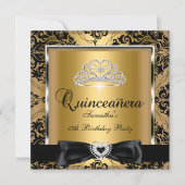 Quinceanera 15th Party Gold Damask Silver Black Kaart (Voorkant)