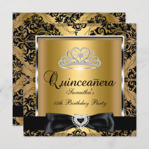 Quinceanera 15th Party Gold Damask Silver Black Kaart