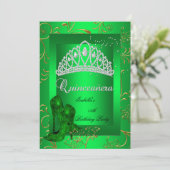 Quinceañera 15th Party Gold Green Glitter look Kaart (Staand voorkant)