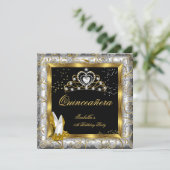 Quinceañera 15th Party Gold Silver Damask Glam Kaart (Staand voorkant)