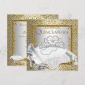 Quinceanera 15th Party Gold Silver Glitter look Kaart (Voorkant / Achterkant)