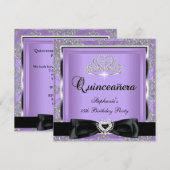 Quinceanera 15th Party Lila Damask Silver Black Kaart (Voorkant / Achterkant)