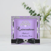 Quinceanera 15th Party Lila Damask Silver Black Kaart (Staand voorkant)