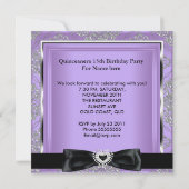 Quinceanera 15th Party Lila Damask Silver Black Kaart (Achterkant)