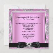 Quinceanera 15th Party Pink Damask Silver Black Kaart (Achterkant)