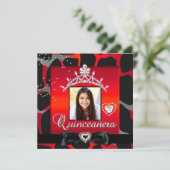Quinceanera 15th Party Red Black Foto Kaart (Staand voorkant)