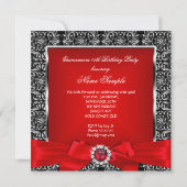 Quinceanera 15th Party Red Damask Silver Black 3 Kaart (Achterkant)