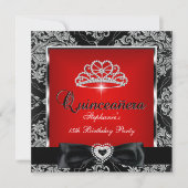 Quinceanera 15th Party Red Damask Silver Black Kaart (Voorkant)
