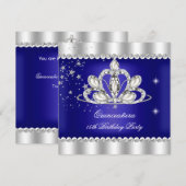 QUINCEANERA 15th Party Royal Blue Tiara Silver Kaart (Voorkant / Achterkant)