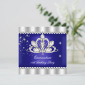 QUINCEANERA 15th Party Royal Blue Tiara Silver Kaart (Staand voorkant)