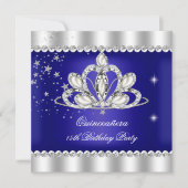 QUINCEANERA 15th Party Royal Blue Tiara Silver Kaart (Voorkant)