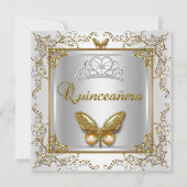 Quinceanera 15th Party Silver White Gold Butterfly Kaart (Voorkant)