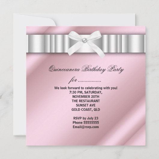 Quinceanera 15th Pink White Lace Pearl Foto Kaart (Achterkant)