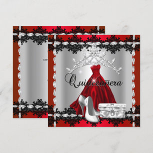 Quinceanera 15th Red Black Silver Diamond Tiara Kaart
