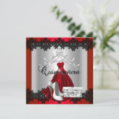 Quinceanera 15th Red Black Silver Diamond Tiara Kaart (Staand voorkant)