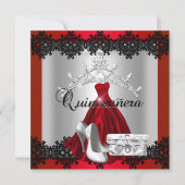 Quinceanera 15th Red Black Silver Diamond Tiara Kaart (Voorkant)