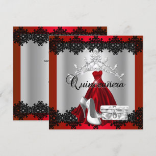 Quinceanera 15th Red Black Silver Diamond Tiara Kaart