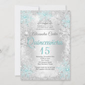 Quinceanera 15th Silver Blauwgroen Blue Snowflake  Kaart (Voorkant)