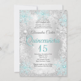 Quinceanera 15th Silver Blauwgroen Blue Snowflake  Kaart