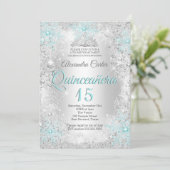 Quinceanera 15th Silver Blauwgroen Blue Snowflake  Kaart (Staand voorkant)