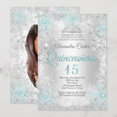 Quinceanera 15th Silver Blauwgroen Blue Snowflake Kaart (Voorkant / Achterkant)