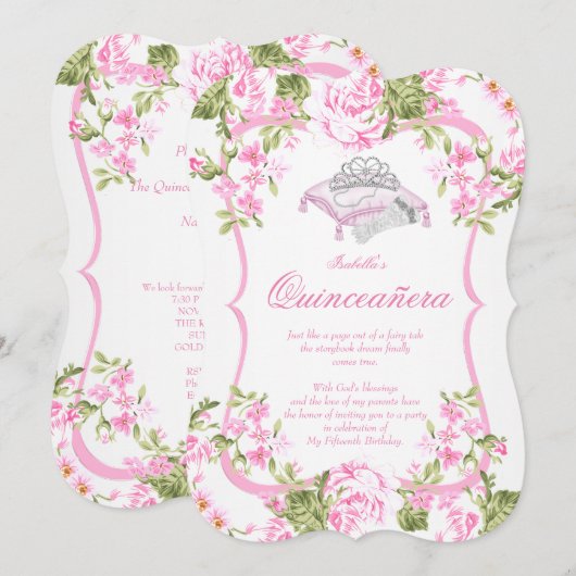 Quinceanera 15th Sweet Pink Roses Flowers Kaart (Voorkant / Achterkant)