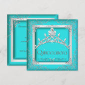 Quinceanera 15th Turquoise Silver Tiara 15 Party Kaart (Voorkant / Achterkant)