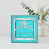 Quinceanera 15th Turquoise Silver Tiara 15 Party Kaart (Staand voorkant)