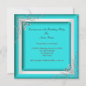 Quinceanera 15th Turquoise Silver Tiara 15 Party Kaart (Achterkant)