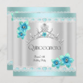 Quinceanera 15th White Blauwgroen Blue Silver Tiar Kaart (Voorkant / Achterkant)