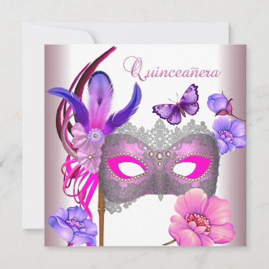 Quinceanera 15th White Pink Paars Mask Kaart (Voorkant)