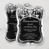 Quinceanera 15th Winter Wonderland Black Silver Kaart (Voorkant / Achterkant)